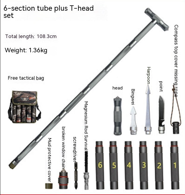 Multifunction Trekking Poles Outdoor Cane With T Head - Survival Pro Store