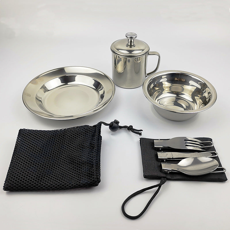 Outdoor Camping Single Stainless Steel Tableware Water Cup Cookware Set - Survival Pro Store