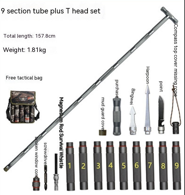 Multifunction Trekking Poles Outdoor Cane With T Head - Survival Pro Store