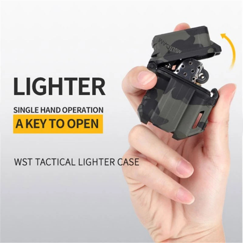 Tactical One-Hand Operated Lighter Shell Storage Insert Case - Camo EDC Standard Box for Outdoor Hunting, Camping, and Survival