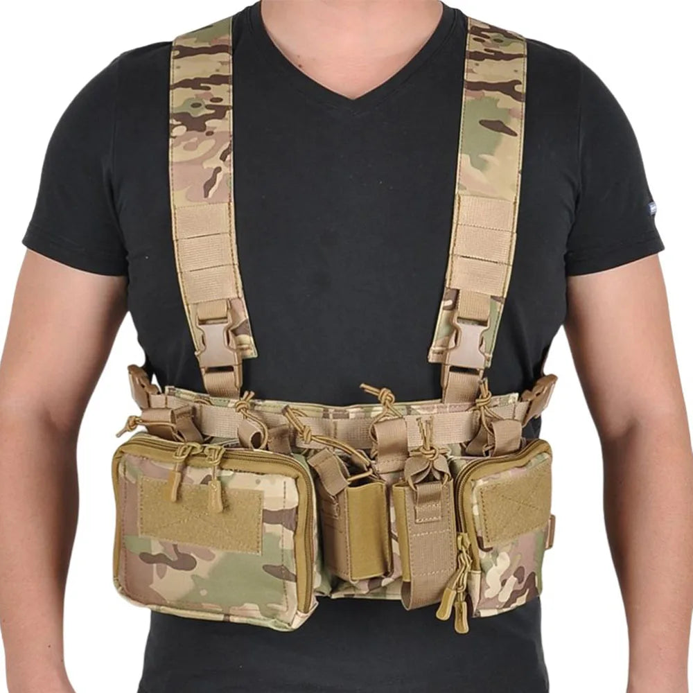 Multifunctional Tactical Chest Vest Rig Bag - Camouflage Strap with Multi-Pockets for Outdoor Camping and Field Training