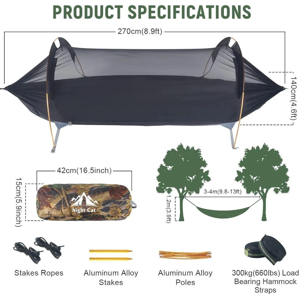 Camping Hammock Tent with Mosquito Net and Rain Fly For 1 Person Backpacking Bivvy Ground Tent with Tree Straps