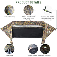 Camping Hammock Tent with Mosquito Net and Rain Fly For 1 Person Backpacking Bivvy Ground Tent with Tree Straps