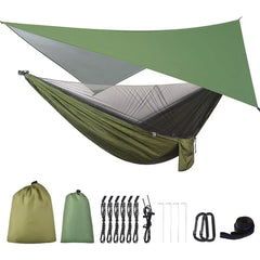 Camping Hammock with Rain Fly Tarp and Mosquito Net Portable Single Double Hammock with Tree Strap