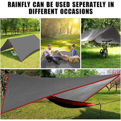 Portable Double Hammock with Net and Rain Fly - Heavy Duty Tree Strap, Bug Net, and Tent Tarp for Travel and Camping