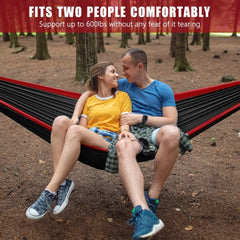 Portable Double Hammock with Net and Rain Fly - Heavy Duty Tree Strap, Bug Net, and Tent Tarp for Travel and Camping