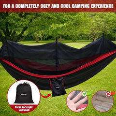 Portable Double Hammock with Net and Rain Fly - Heavy Duty Tree Strap, Bug Net, and Tent Tarp for Travel and Camping