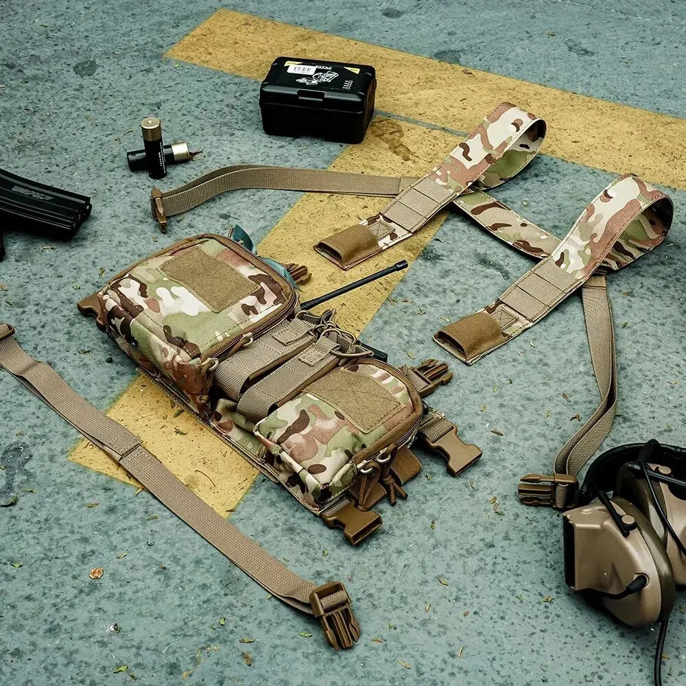 Multifunctional Tactical Chest Vest Rig Bag - Camouflage Strap with Multi-Pockets for Outdoor Camping and Field Training