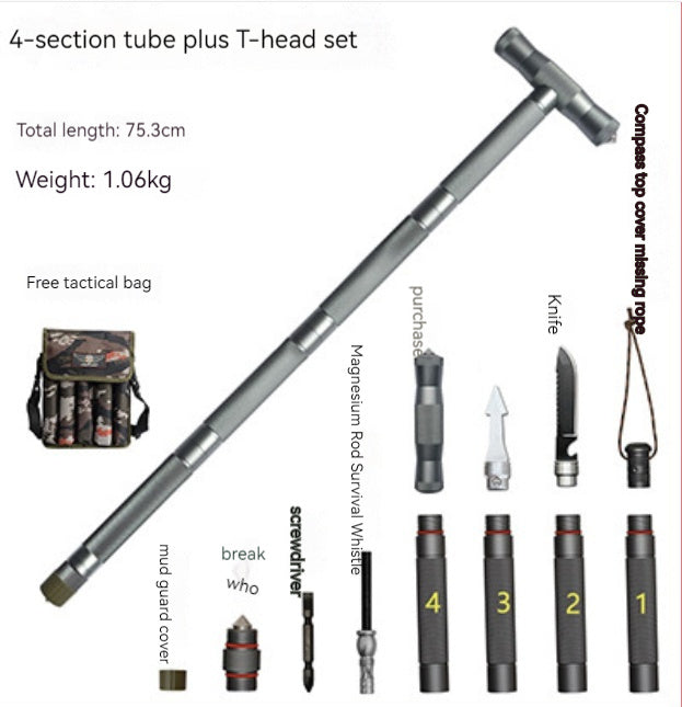 Multifunction Trekking Poles Outdoor Cane With T Head - Survival Pro Store