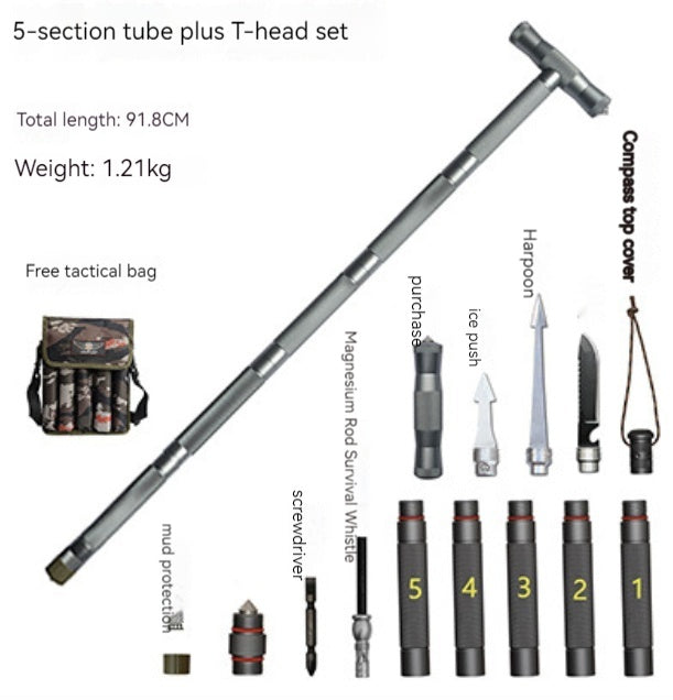 Multifunction Trekking Poles Outdoor Cane With T Head - Survival Pro Store